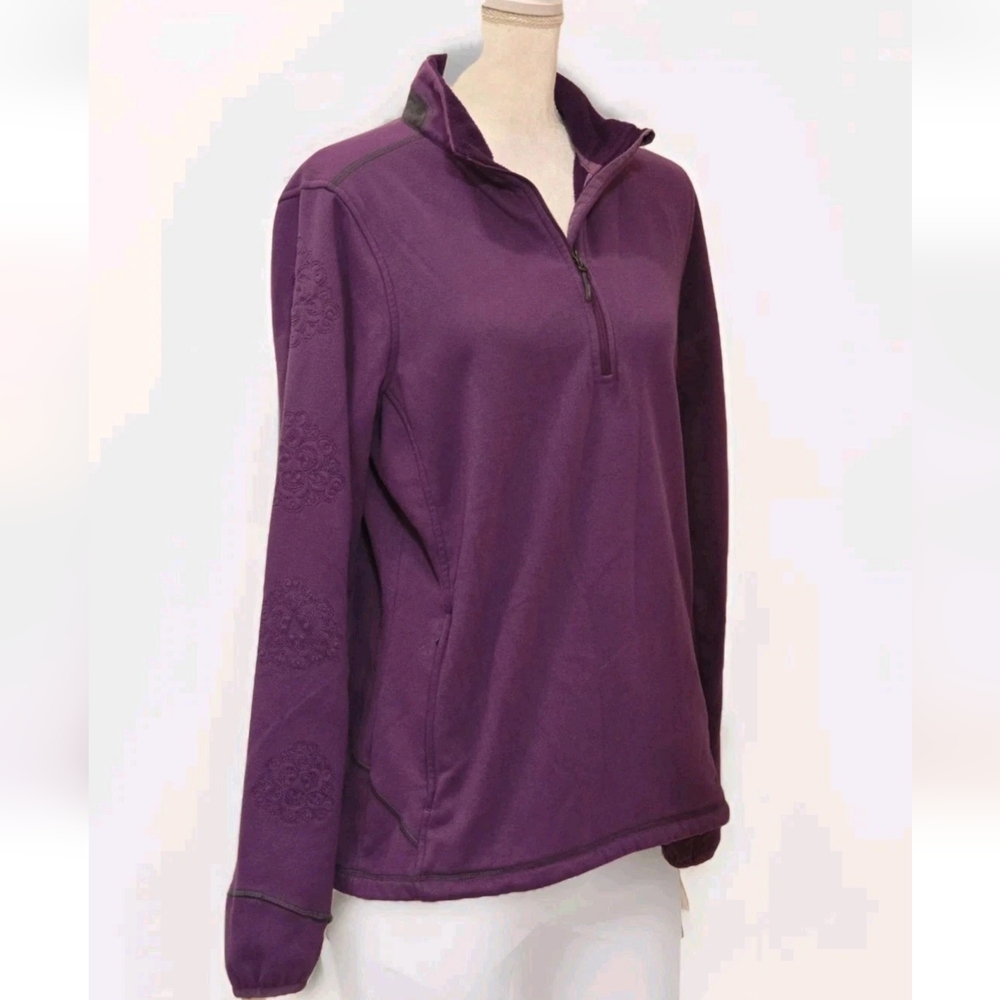 Marmot Purple Floral Stitch- Pull Over Top 1/4 Zip Pockets Size XL
